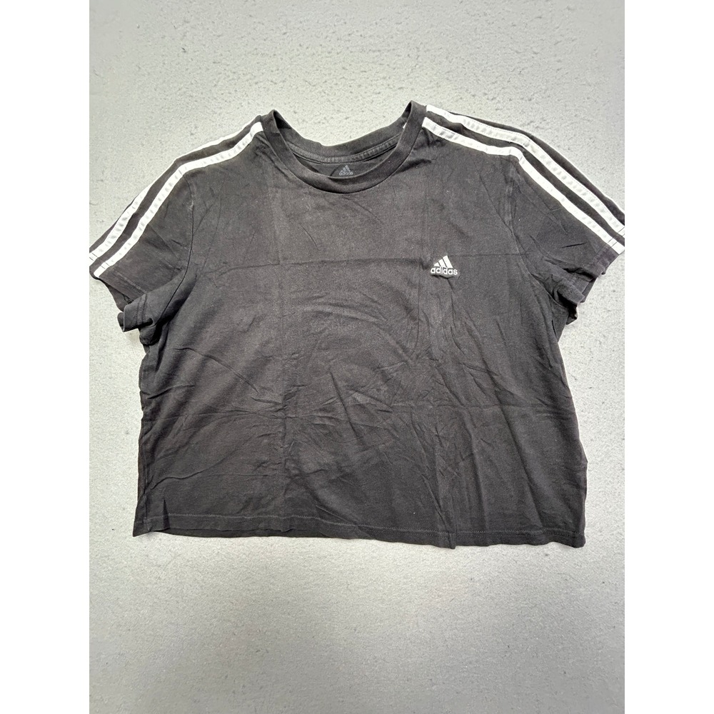 Adidas Crop Top Shirt Cotton Blend Black White XL Womens